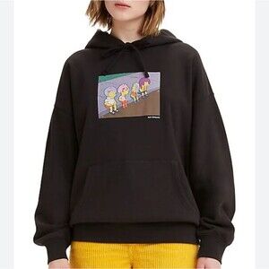 Levis x The Simpsons Unisex Wigs Cartoon Black Graphic Hoodie XS